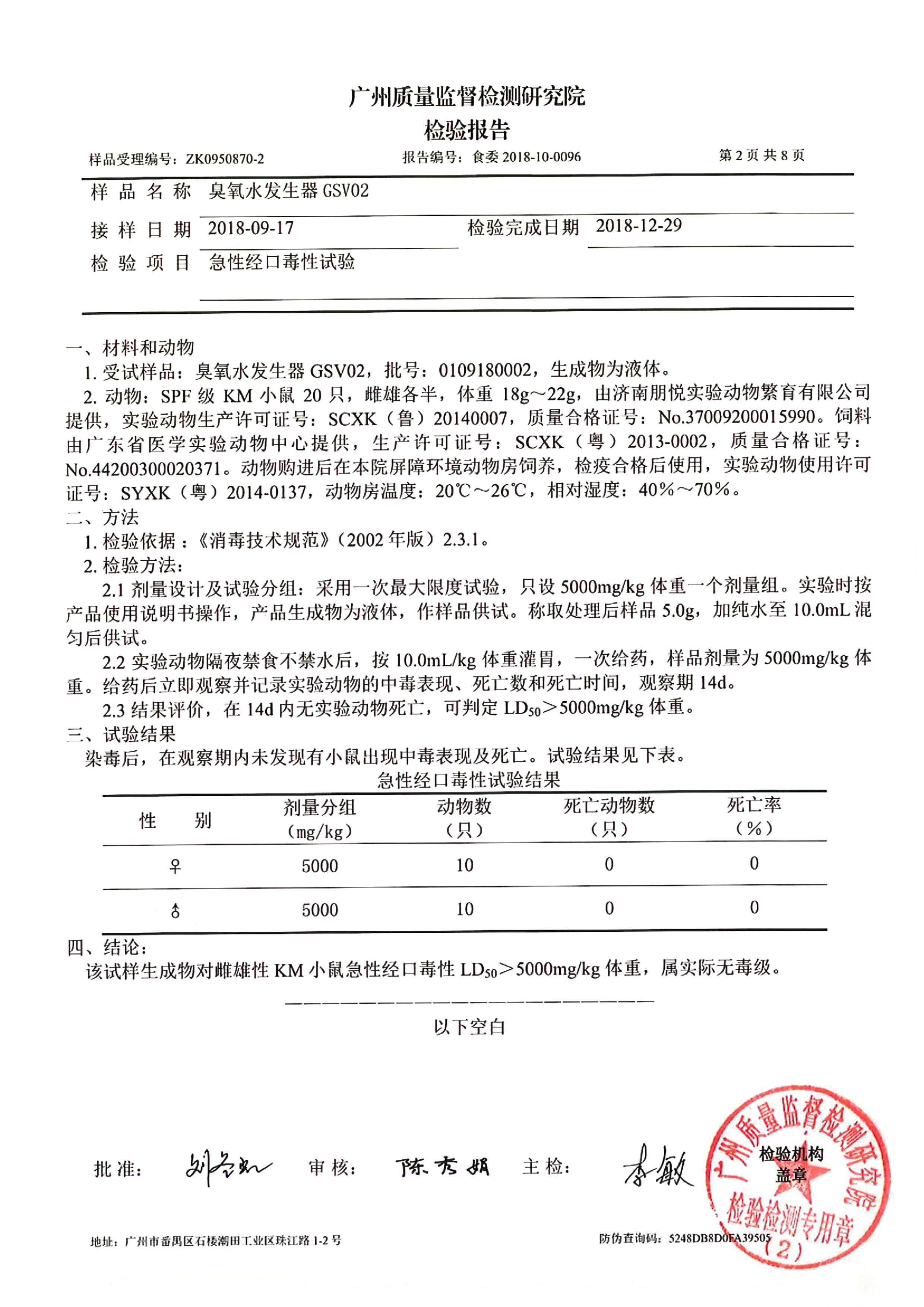 Acute oral toxicity test report